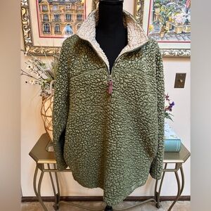 LIVE OAK GREEN QUARTER ZIP SHERPA TEDDY BEAR PULLOVER OVERSIZED OUTDOOR SIZE L
